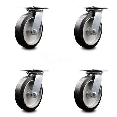 Service Caster 8 Inch Heavy Duty Rubber on Aluminum Caster Set with Roller Bearings, 4PK SCC-35S820-RAR-4